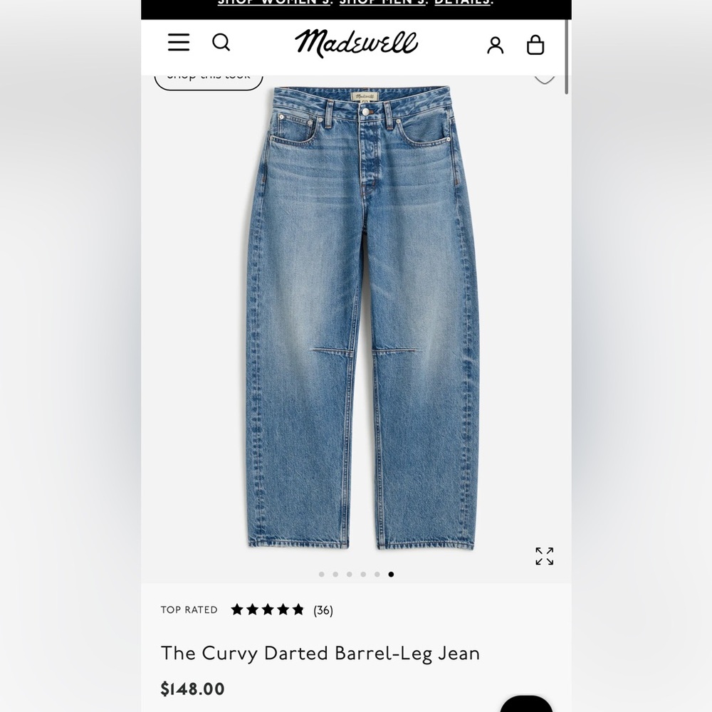 Madewell Curvy darted Barrel-Leg Jean 27